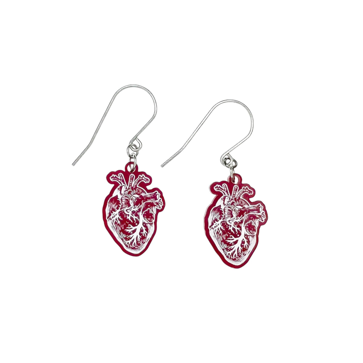 Red anatomical heart earrings