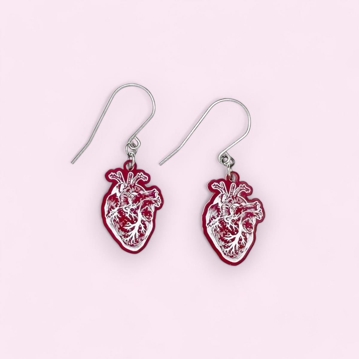 Anatomical Heart Earrings in red