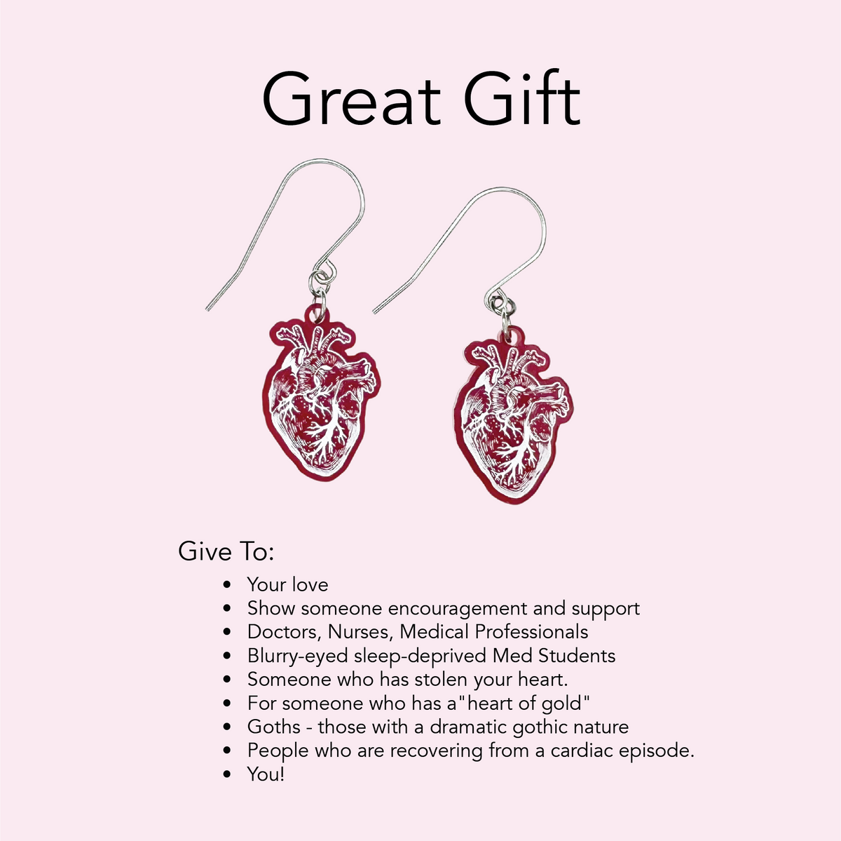 Anatomical Human Heart Earrings - Red- Great Gift for Doctors, Nurses, Medical Students, Teachers, Lovers