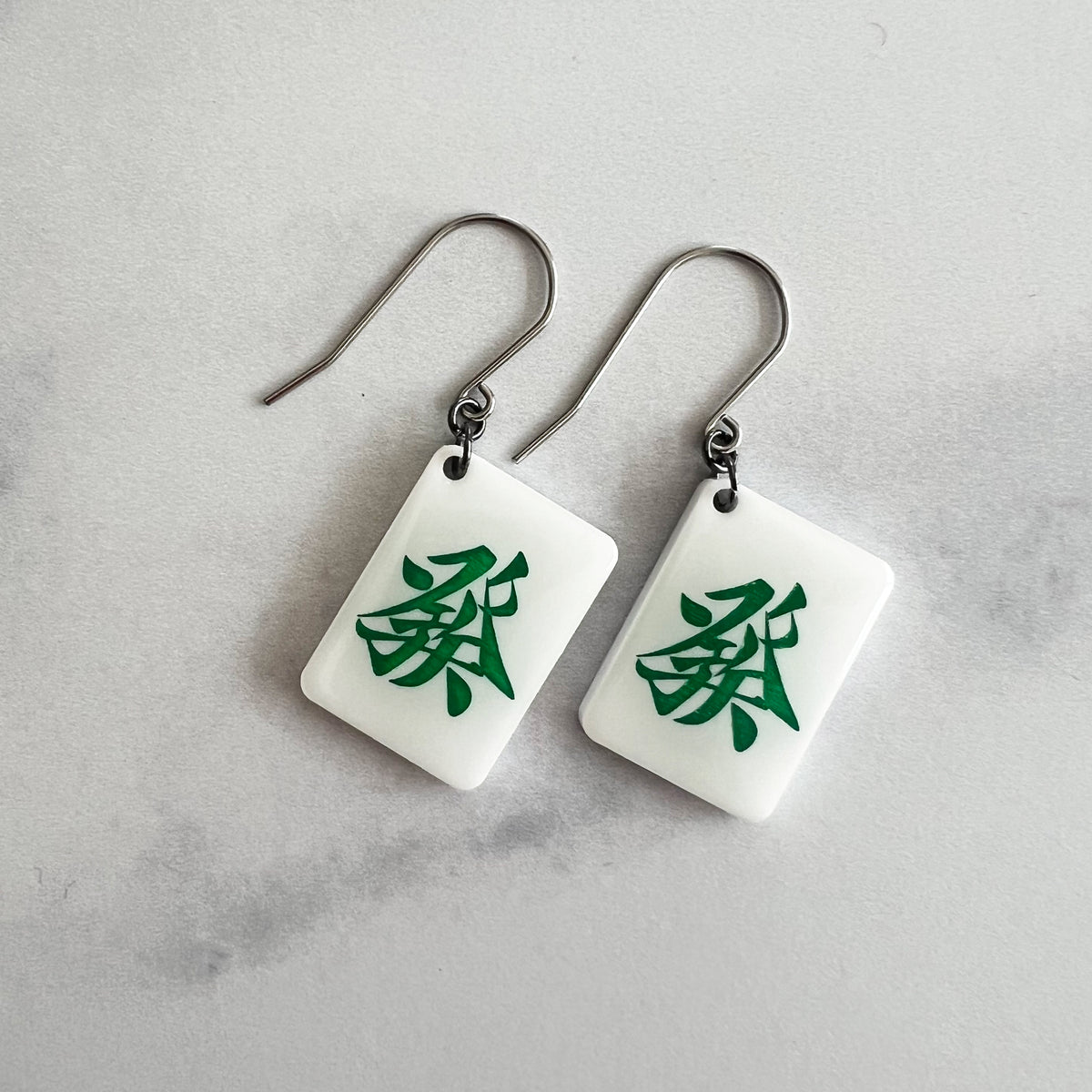 Mahjong Earrings - Red Dragon and Green Dragon - lightweight, hypoallergenic jewelry gift for teachers, gamers, or anyone who loves mahjong