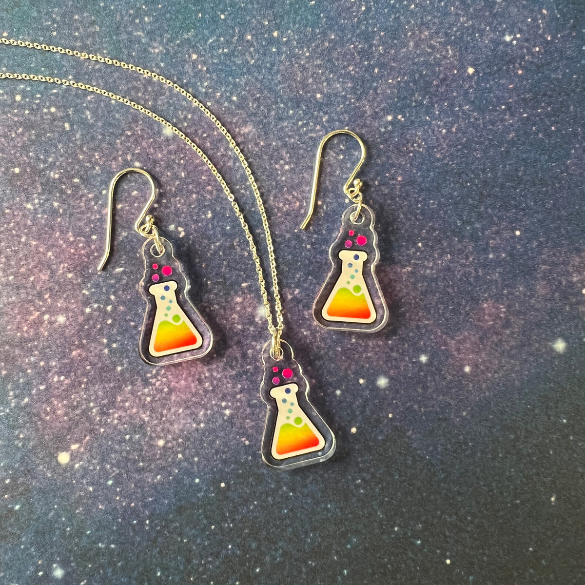 Rainbow Erlenmeyer Jewelry - Earrings and Necklace