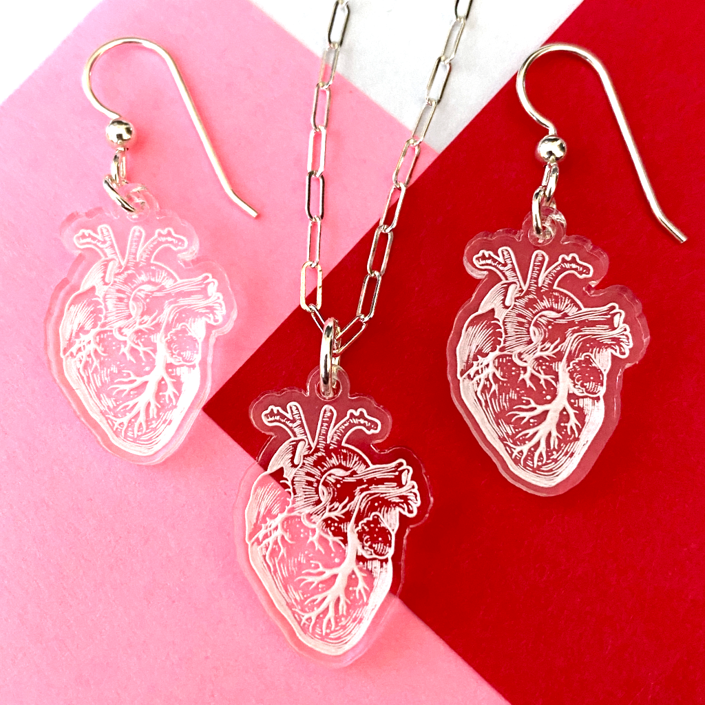Anatomical Human Heart Jewelry Set