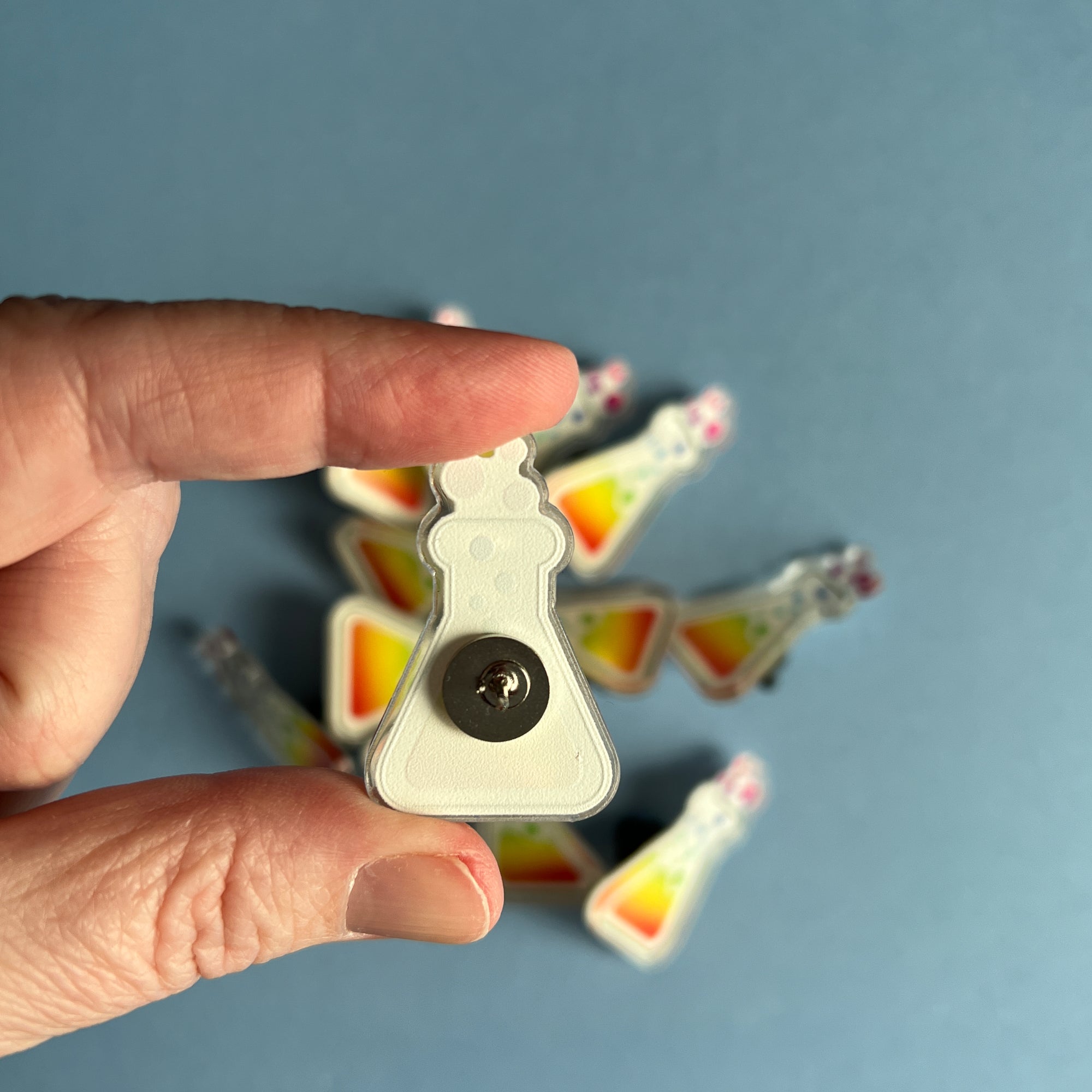 Flask Pin Rainbow Erlenmeyer Flask Acrylic Pin - The Lab Partners Jewelry