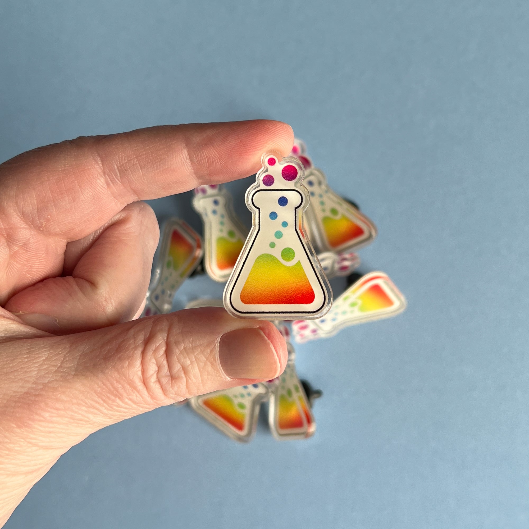 Flask Pin Rainbow Erlenmeyer Flask Acrylic Pin - The Lab Partners Jewelry