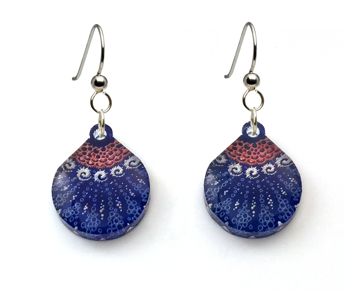 Starfish Earrings, Small Teardrop shape, Red White Blue, From Lab Partners Jewelry